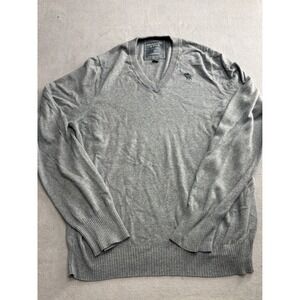 Abercrombie Fitch Mens V Neck Sweater Grey Logo Size XL Long Sleeve Casual